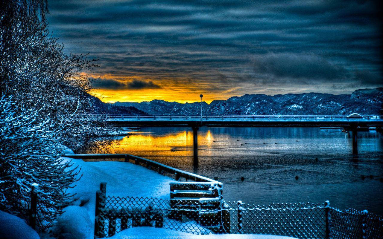 Winter Sunset On Galaxy Tablet Wallpaper