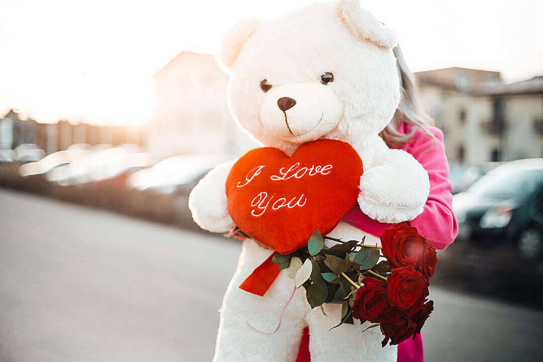 Woman Standing With Cute Teddy Bear Wallpaper