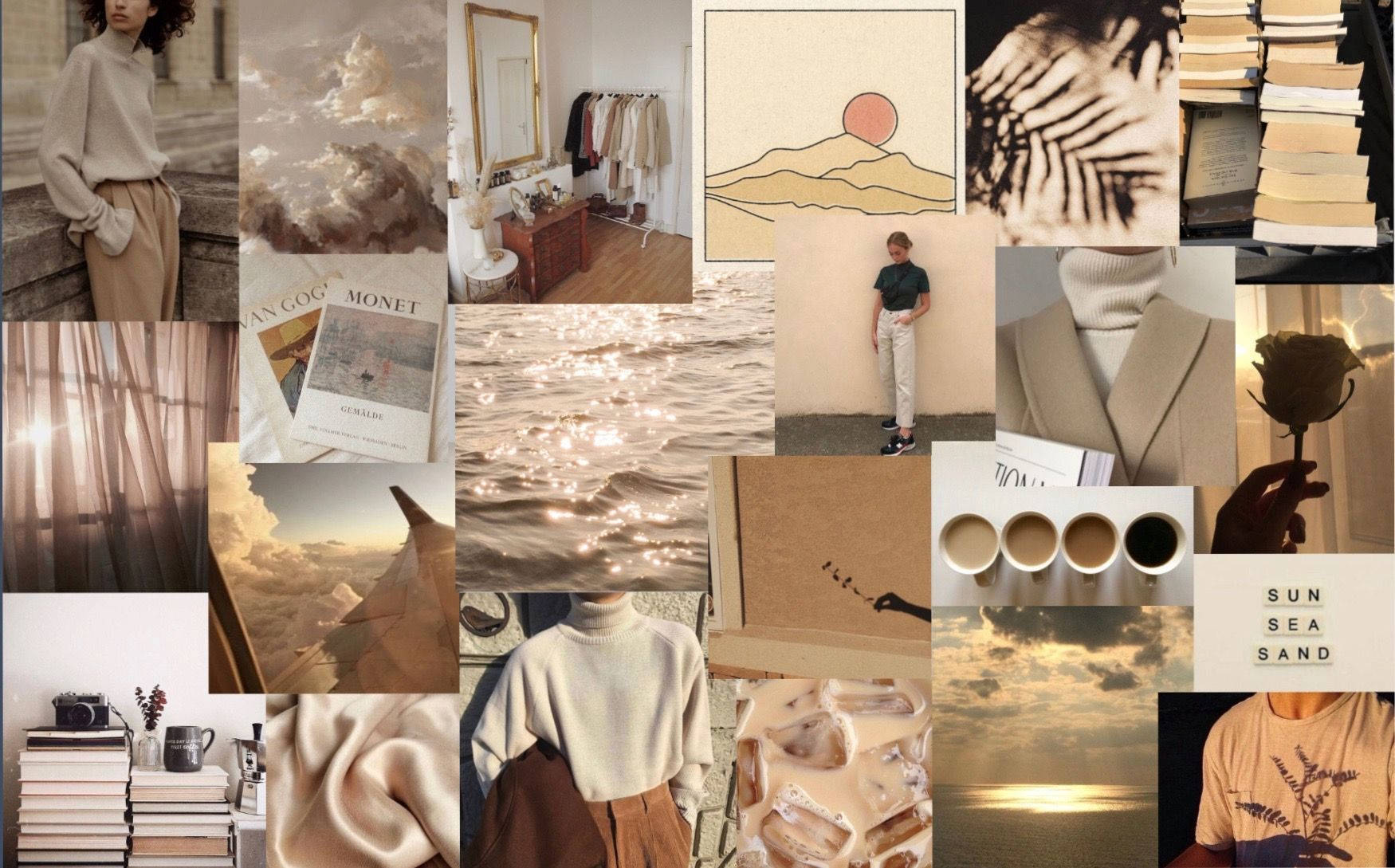 Women Collage Beige Background Theme Wallpaper