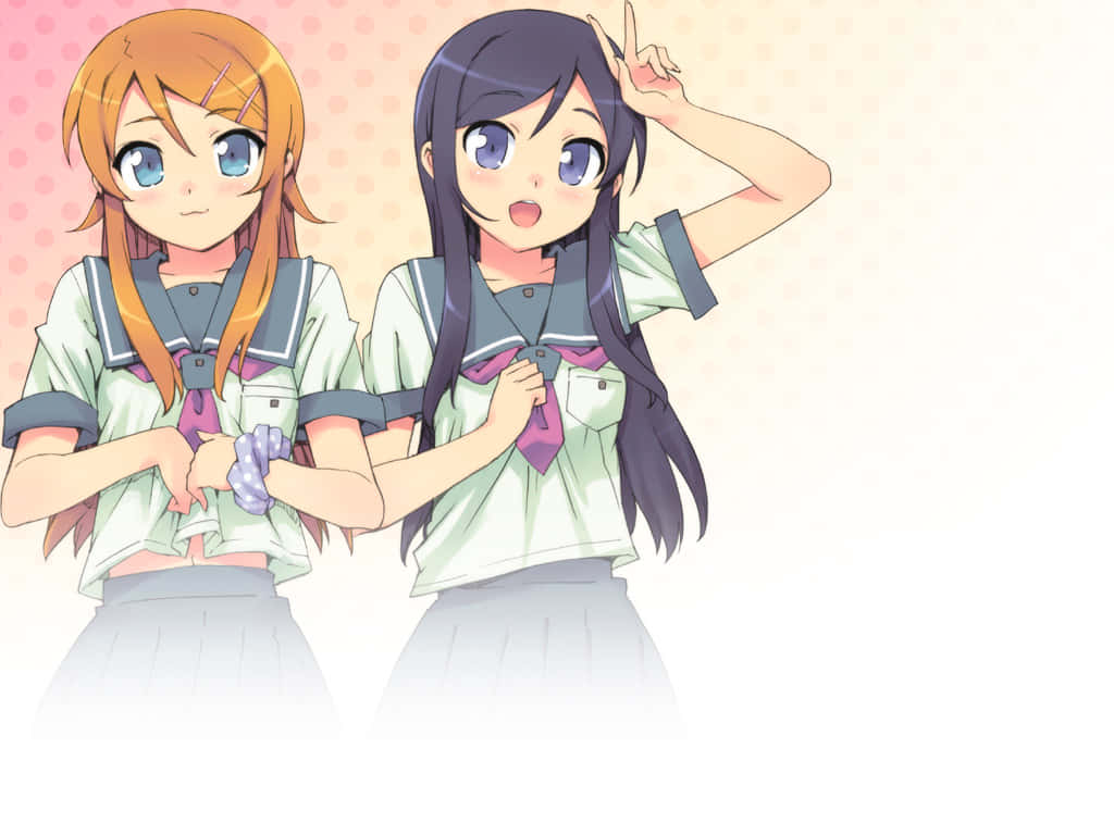 Wonderful Digital Art Of Anime Cute Sisters Wallpaper