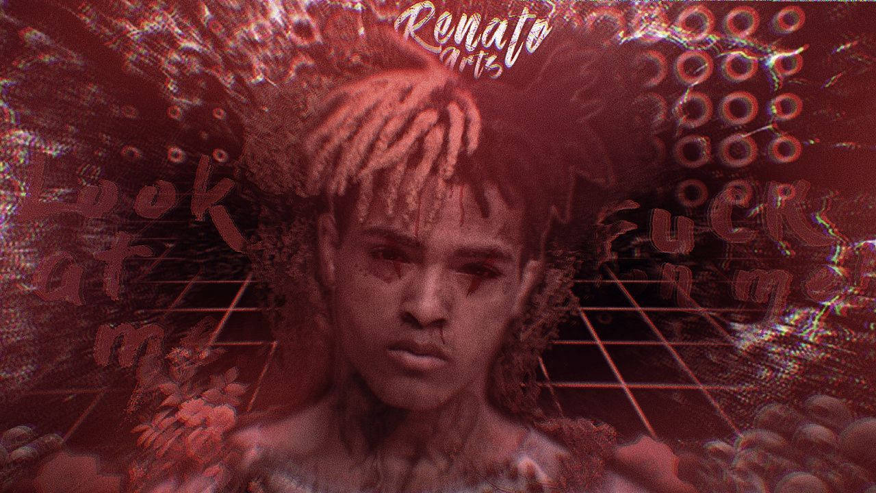 Xx Tentacion In Red Abstract Backdrop Wallpaper