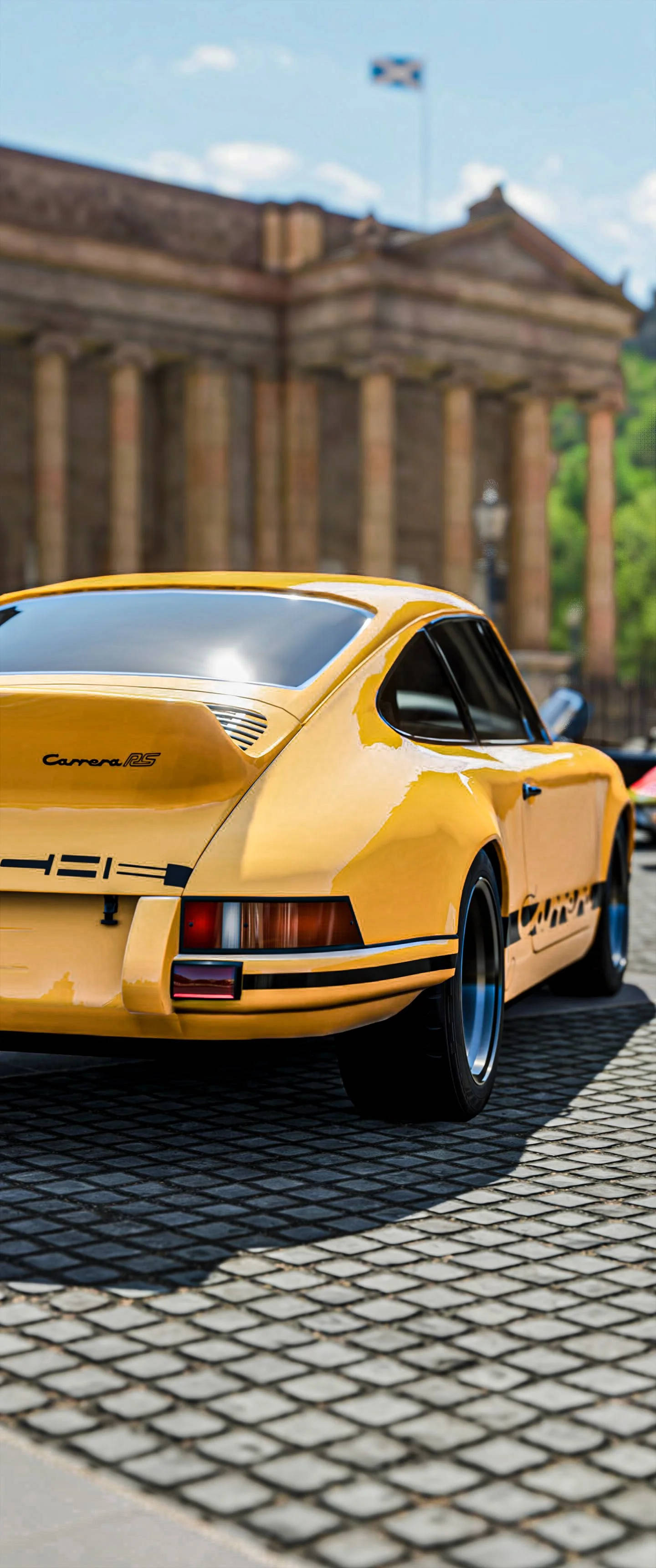 Yellow Porsche 911 Parked Outside Wallpaper