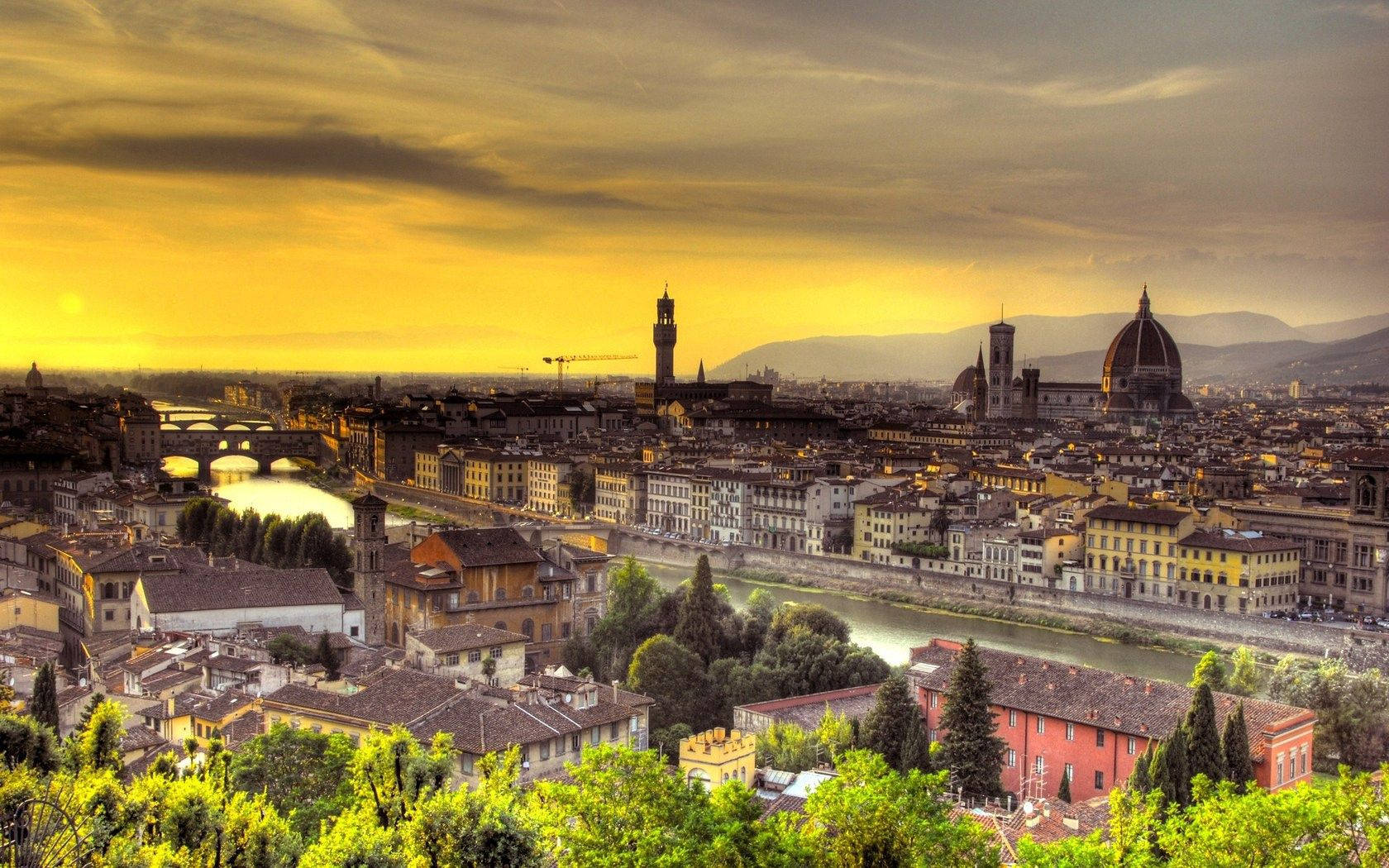 Yellow Sunset In Florence Italy Wallpaper