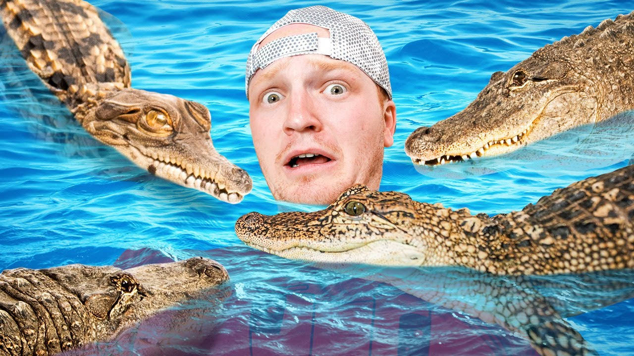 Youtuber Unspeakable Surrounded By Alligators Wallpaper