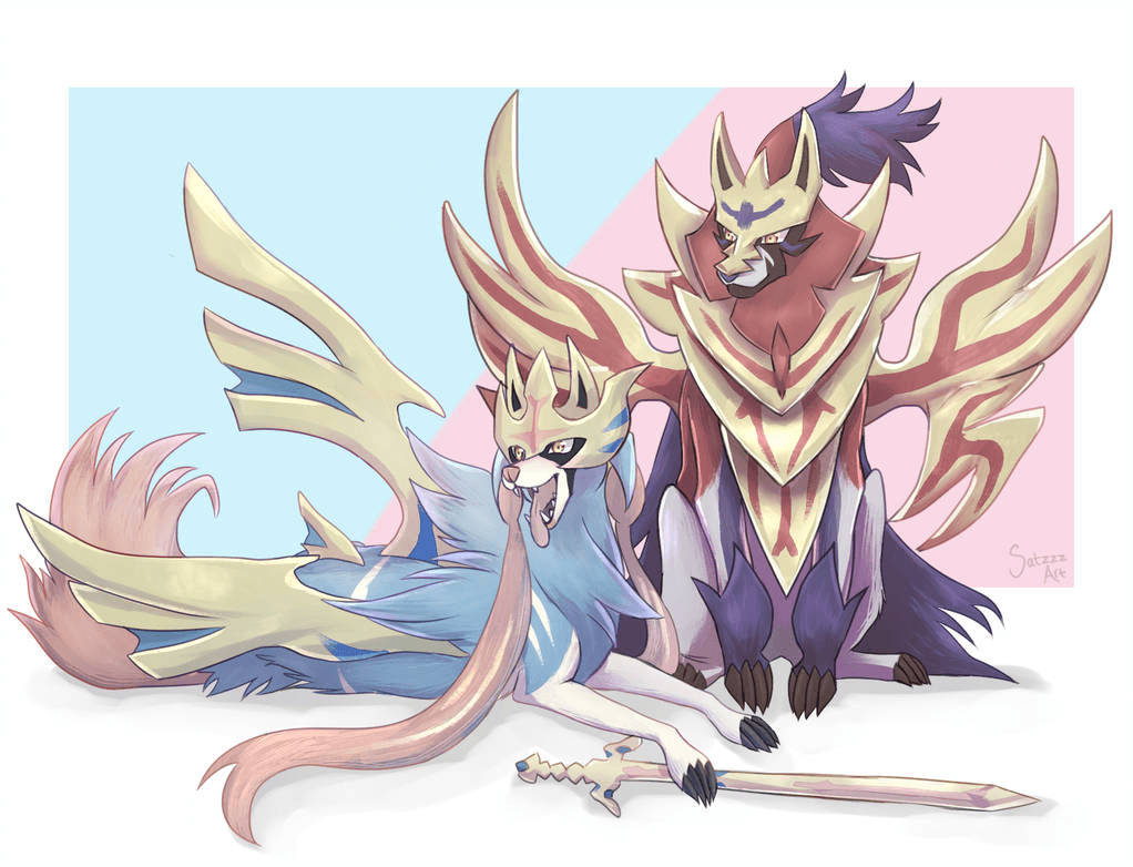 Zacian And Zamazenta Playing Together Wallpaper