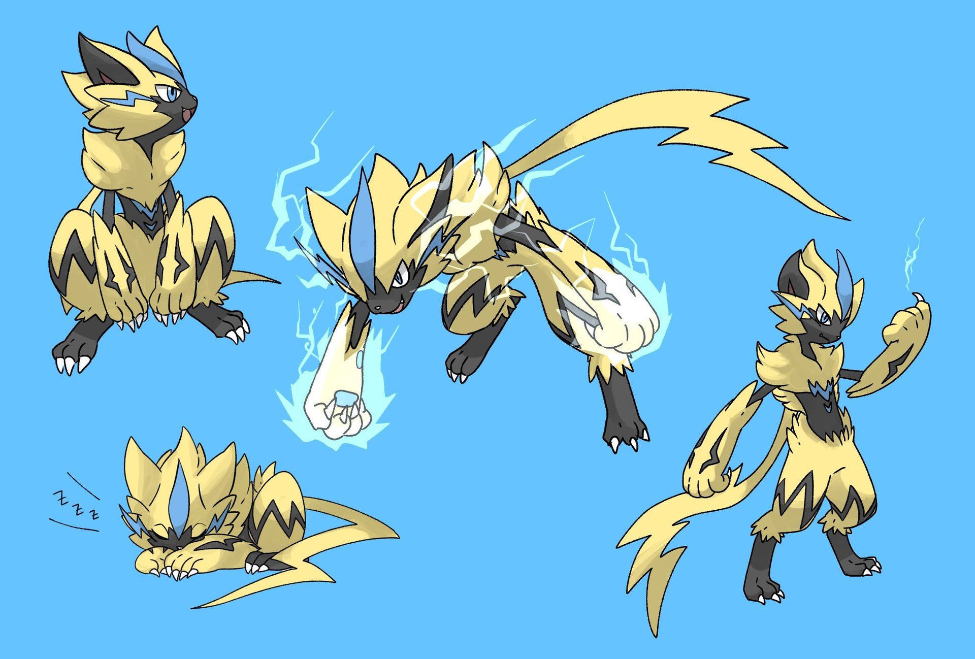 Zeraora Blue Background Sleeping Happy Wallpaper