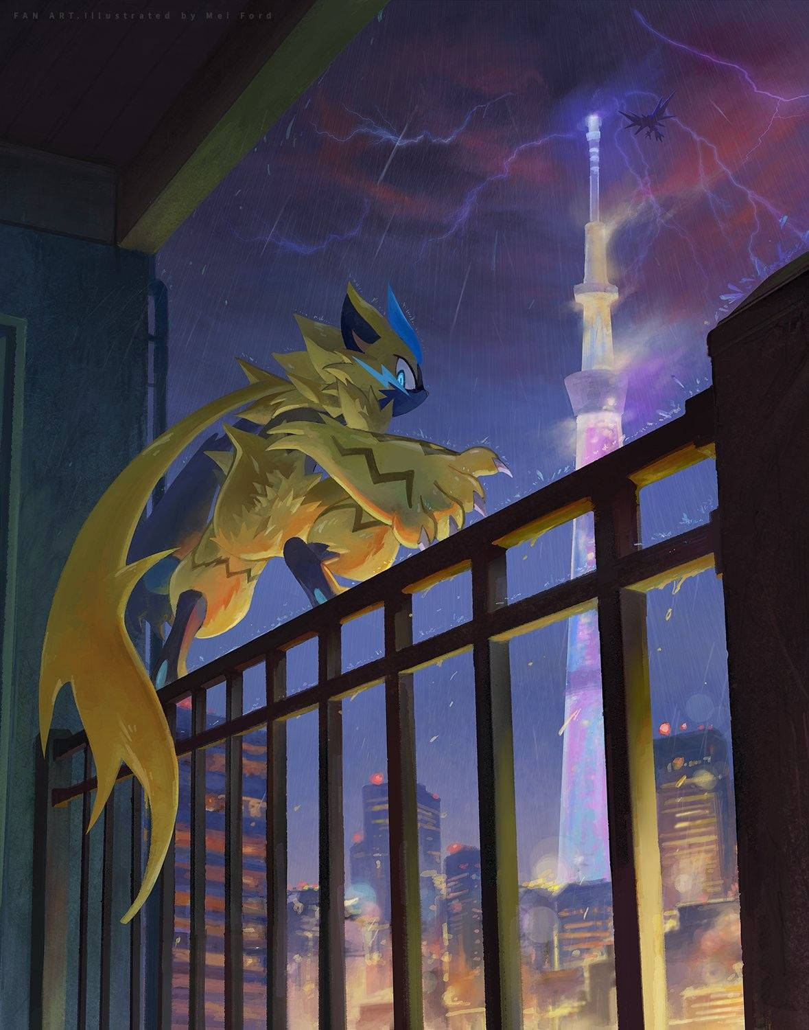 Zeraora Tokyo Sky Tree Wallpaper