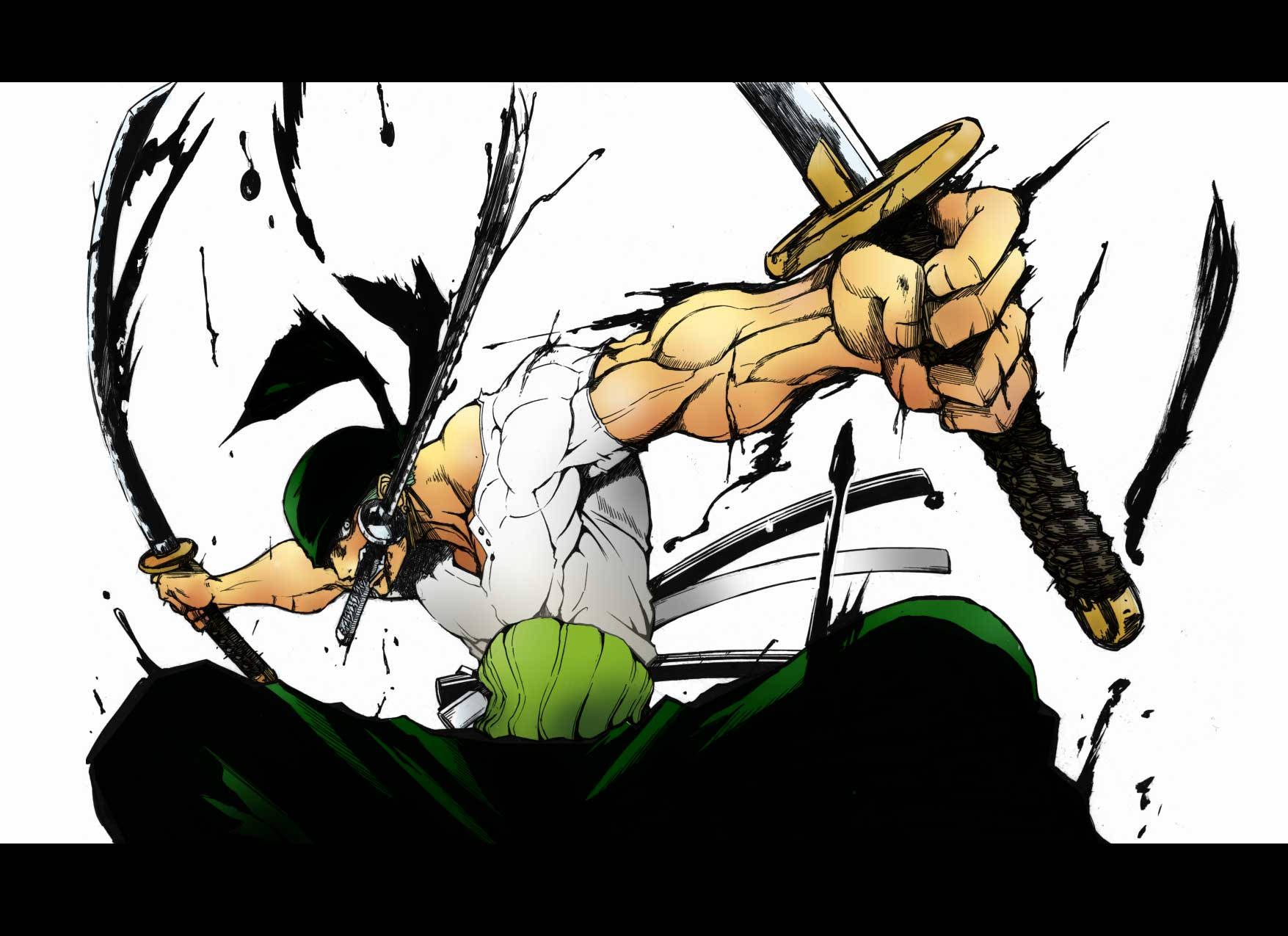 Zoro Hd Wielding Swords White Background Wallpaper