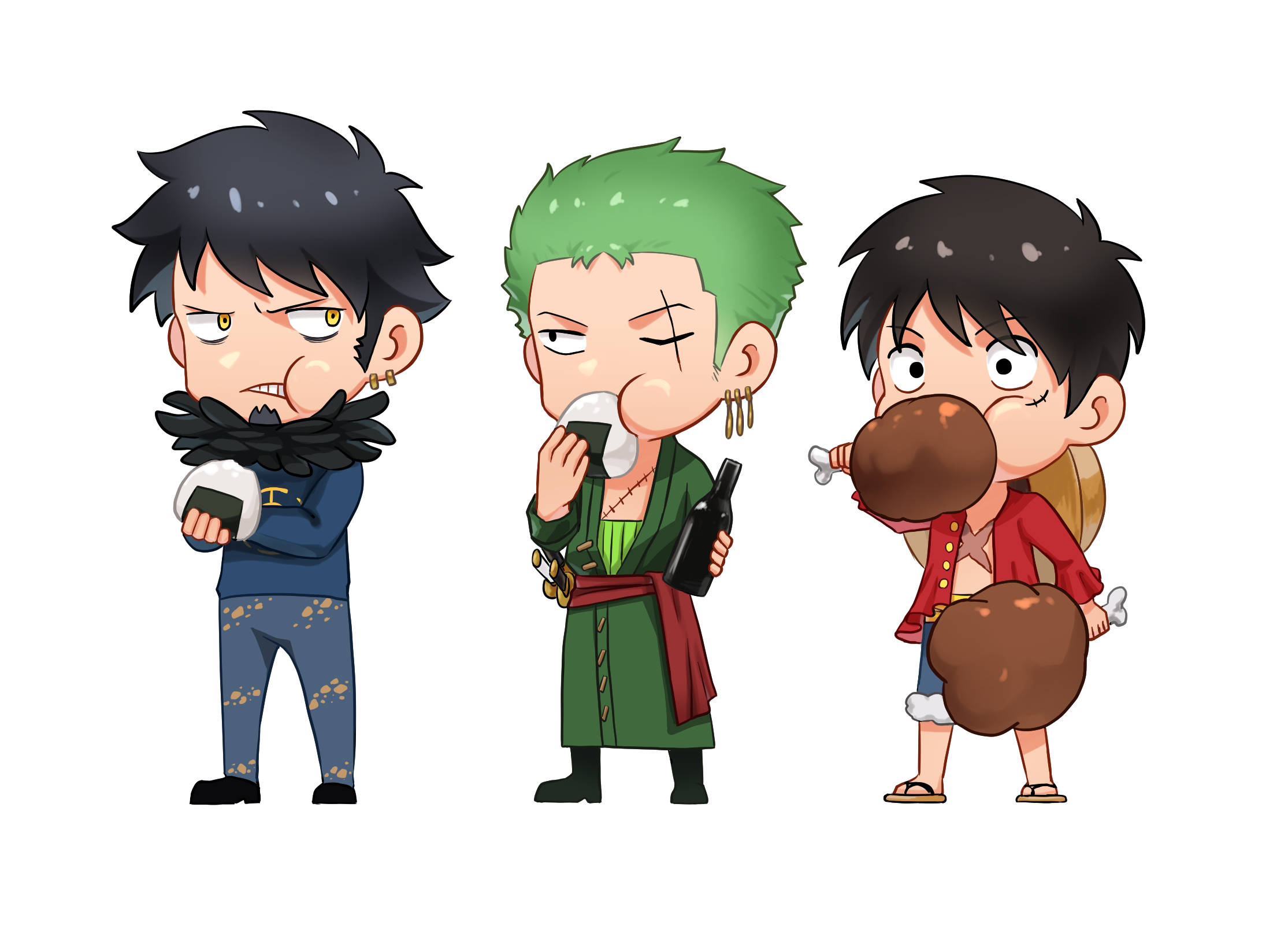 Zoro Luffy And Trafalgar Law One Piece Chibi Wallpaper