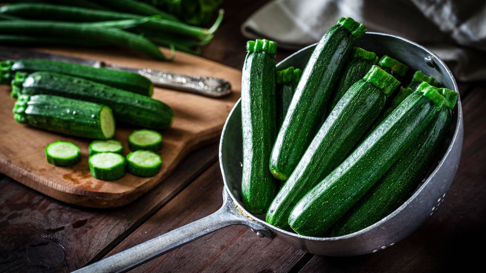 Zucchinis Blanched On A Metal Colander Wallpaper