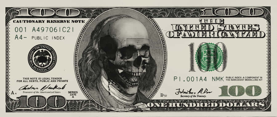 100 Dollar Bill With Skull Wallpaper