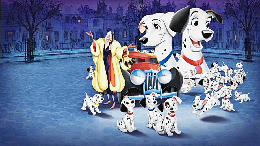 101 Dalmatians Near Cruella De Vil Wallpaper