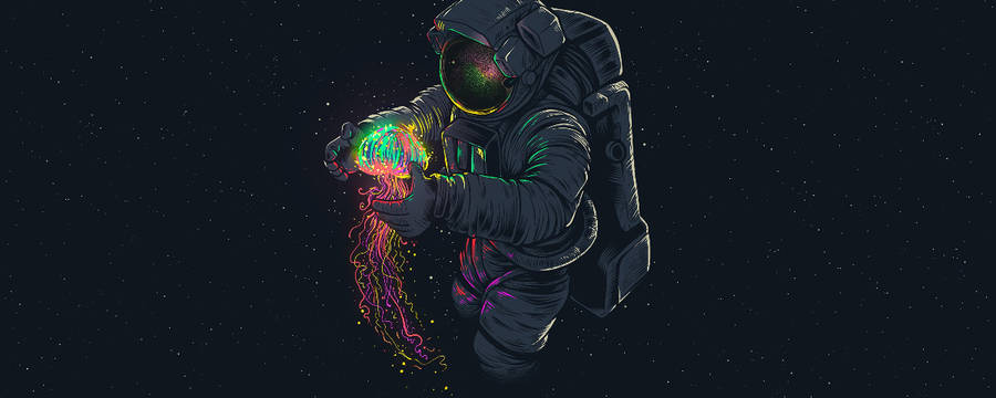 1200x480 Astronaut With Neon Jellyfish Wallpaper