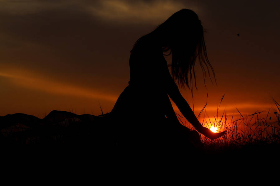 1920x1080 Hd Dark Woman Cradling Sunset Wallpaper