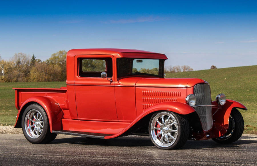 1935 Red Old Ford Truck Wallpaper