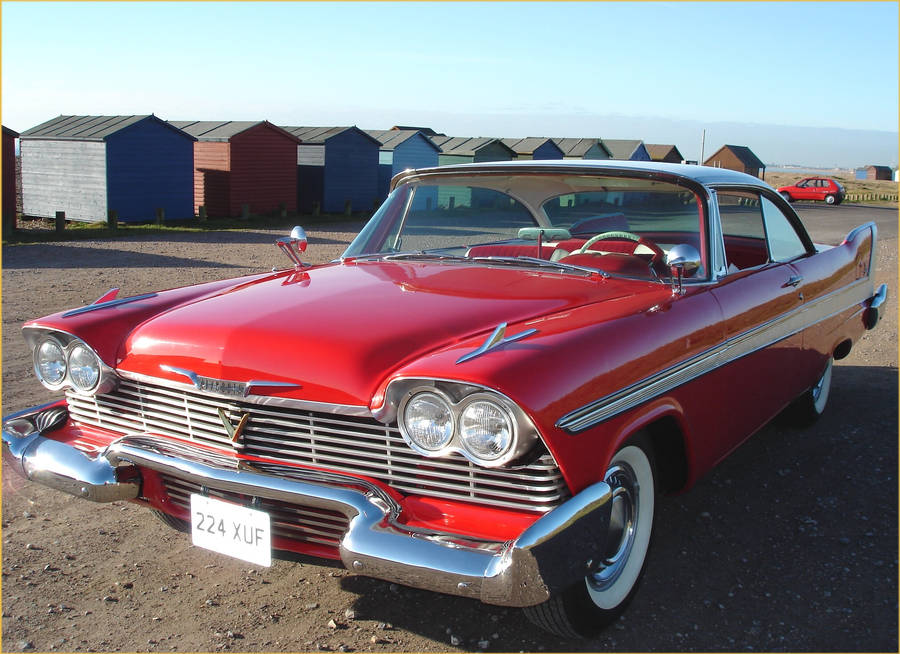 1958 Red Plymouth Fury Vintage Car Wallpaper