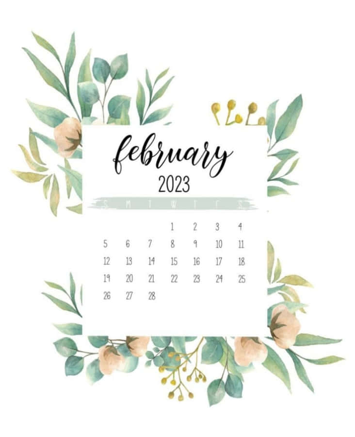 2023 February Calendar Written In Cursive Wallpaper