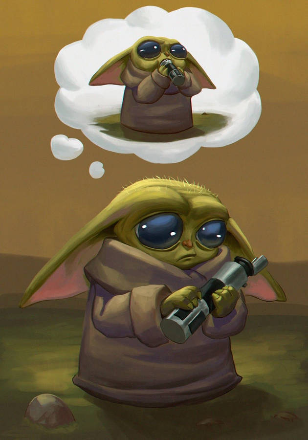 2d Thinking Baby Yoda Wallpaper