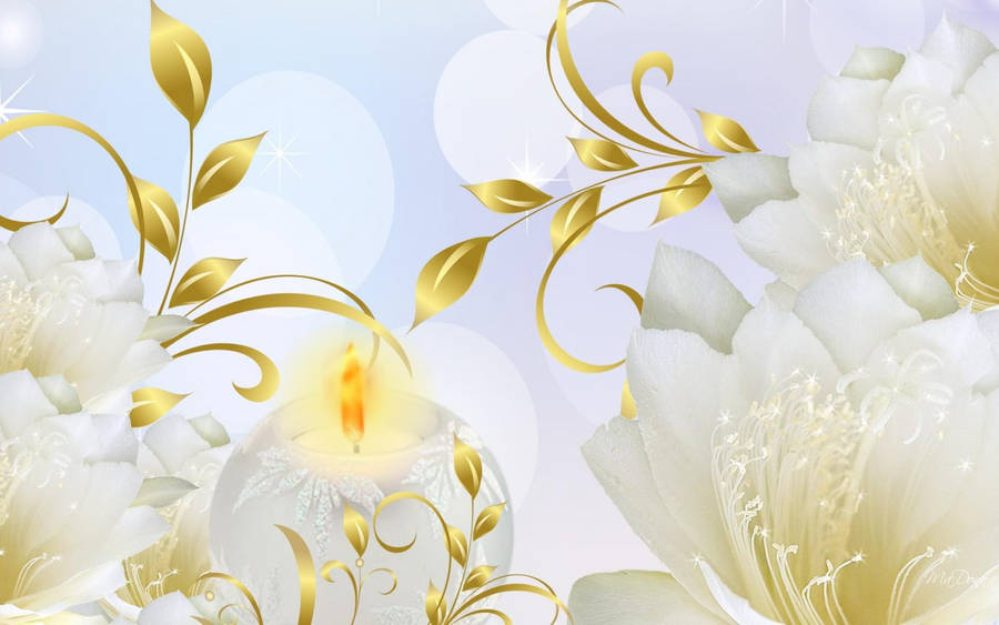 2k Sacred Flowers Gold Leaves Wallpaper