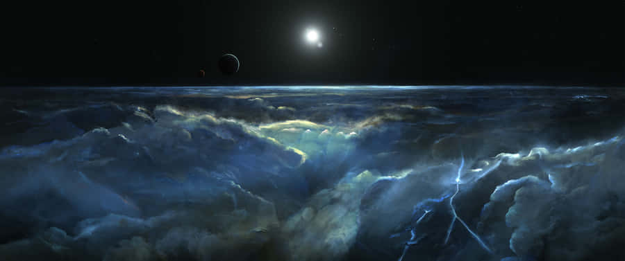 3440x1440 Space With Clouds And Lightning Wallpaper