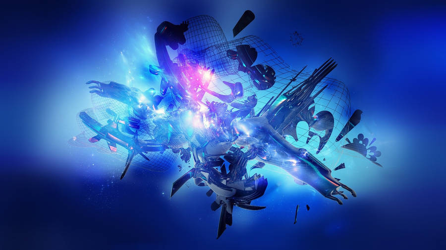 3d Desktop Blue Robotic Pieces Wallpaper