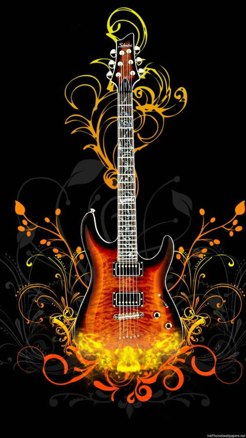 3d Guitar Floral Abstract Wallpaper