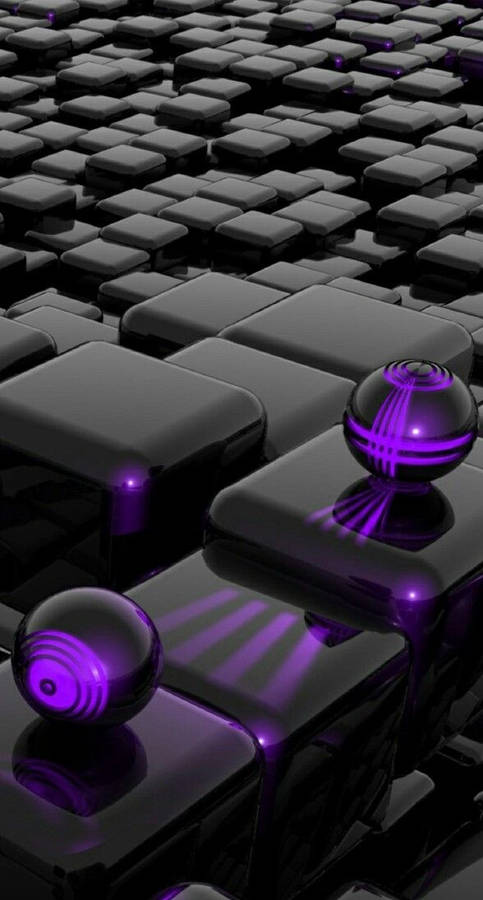 3d Phone Black And Purple Tiles Wallpaper