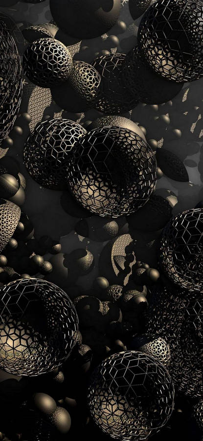 3d Phone Black Gold Hollow Balls Wallpaper