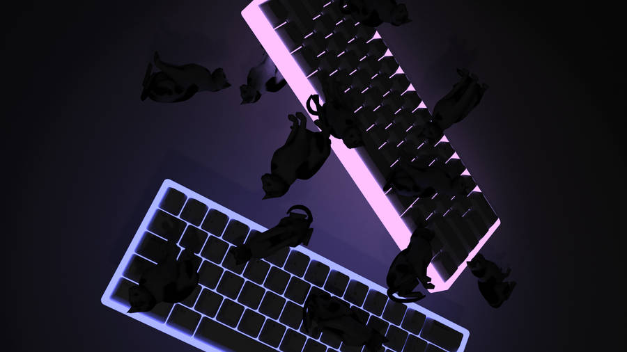 3d Render Cats Keyboard Aesthetic Wallpaper