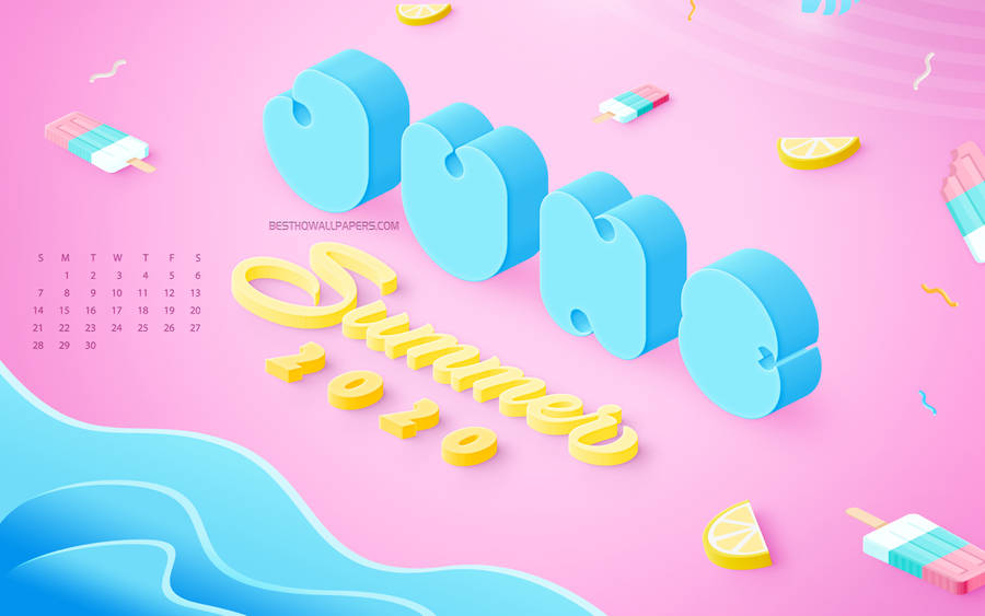 3d Summer June Calendar 2020 Wallpaper