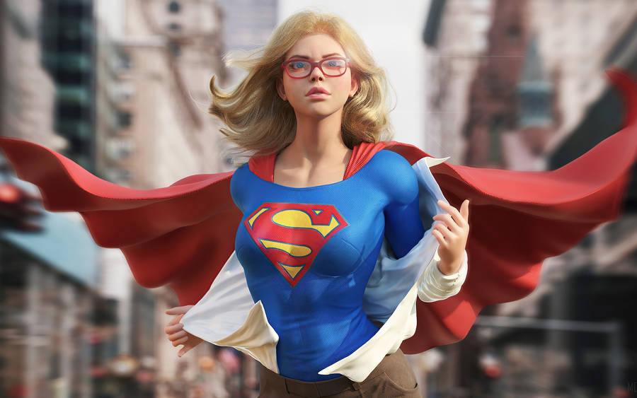 3d Supergirl With Eye Glasses Wallpaper