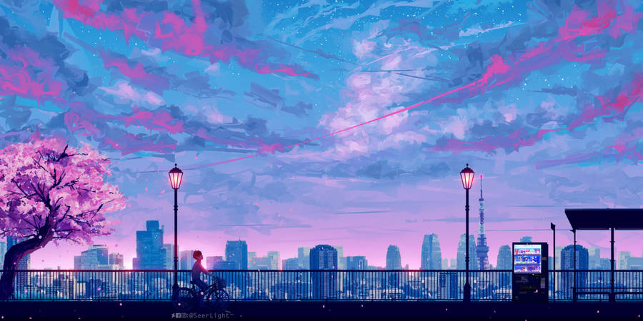 4k Aesthetic Anime Purple Sunset Wallpaper