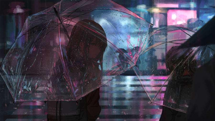 4k Anime Art Rainy Night Wallpaper