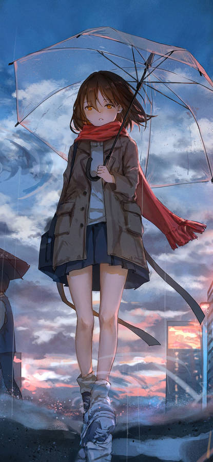 4k Anime Iphone Girl With Red Scarf Wallpaper