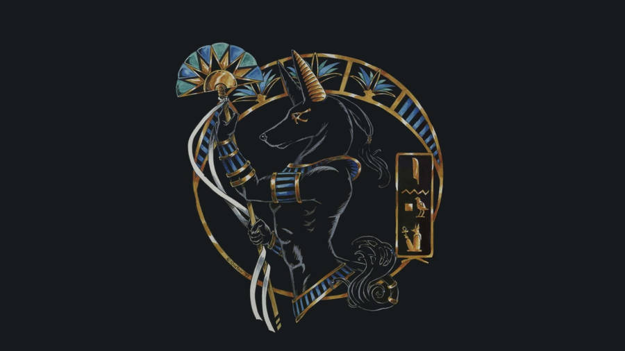 4k Anubis In Gold Blue Green Wallpaper