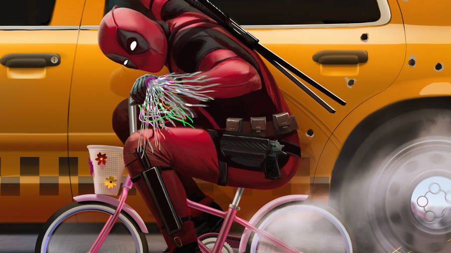 4k Deadpool Pink Bicycle Wallpaper