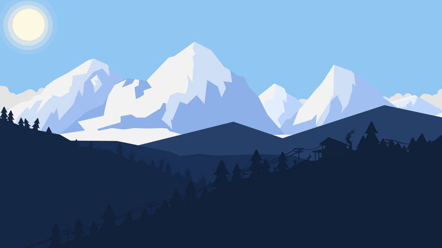 4k Flat Art Icy Blue Mountain Under The Sky Wallpaper