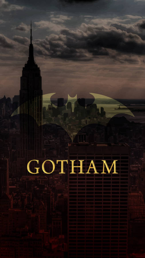 4k Gotham City With Batman Logo Phone Wallpaper