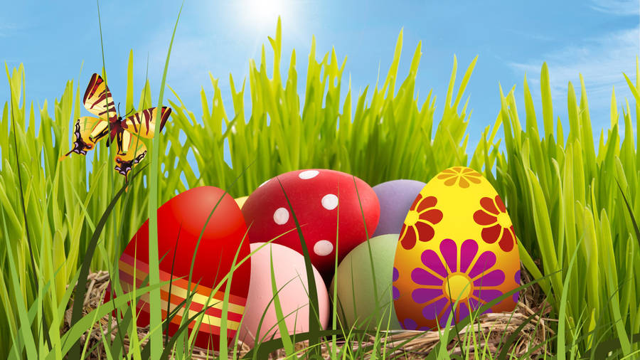 4k Green Grass With Easter Eggs Wallpaper