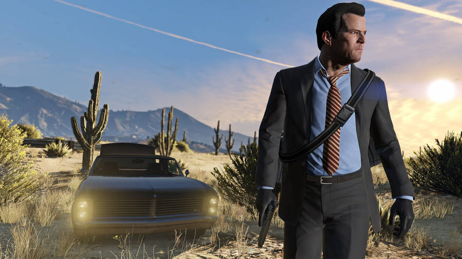 4k Gta 5 Michael De Santa In Desert Wallpaper