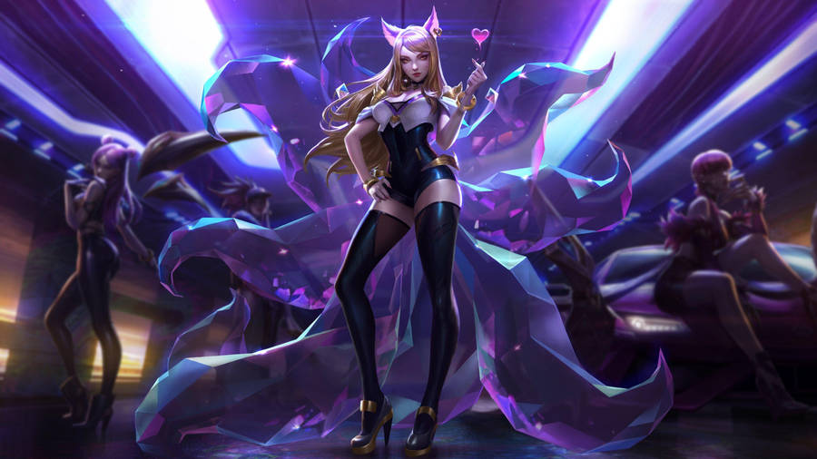 4k Lol K/da Ahri Heart Sign Wallpaper