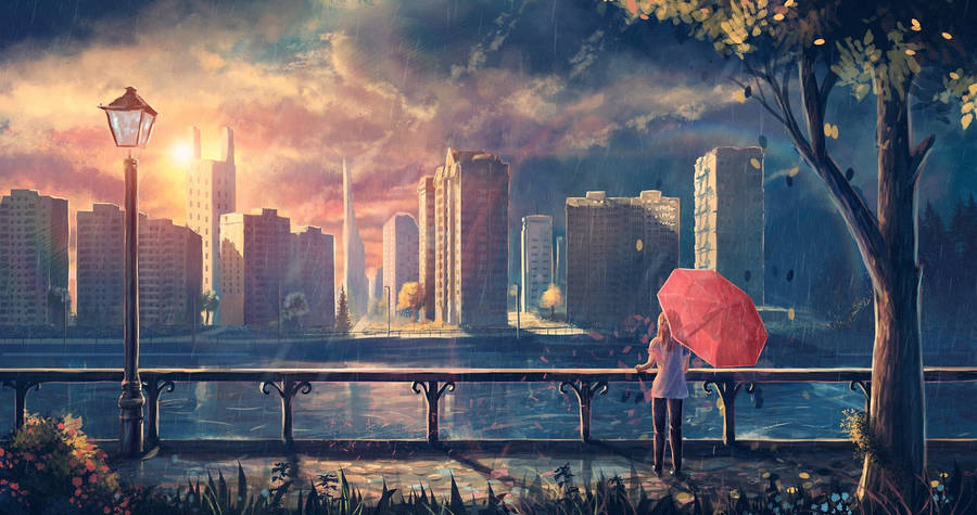 4k Moving Girl With Umbrella Wallpaper