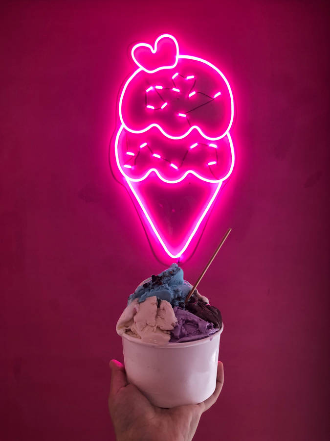 4k Neon Ice Cream Wallpaper