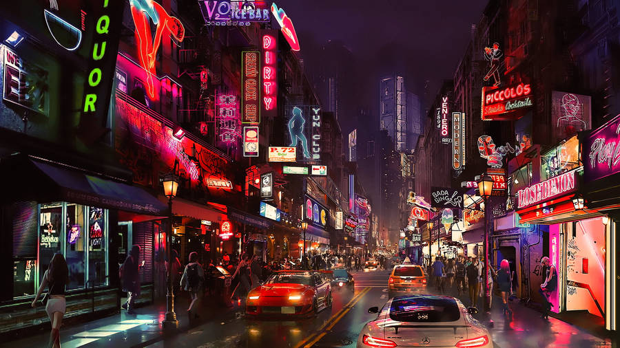 4k Pc Street At Night Wallpaper