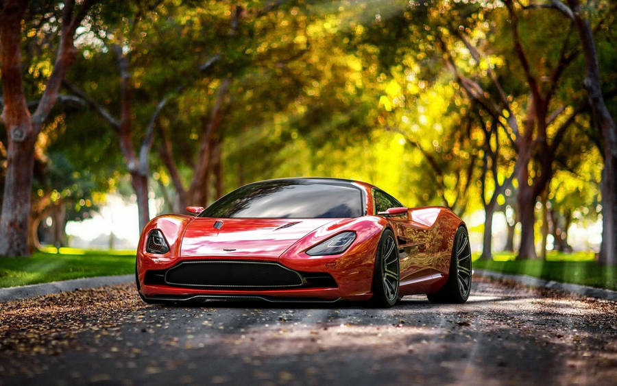 4k Red Car With Sunlight At Forest Wallpaper