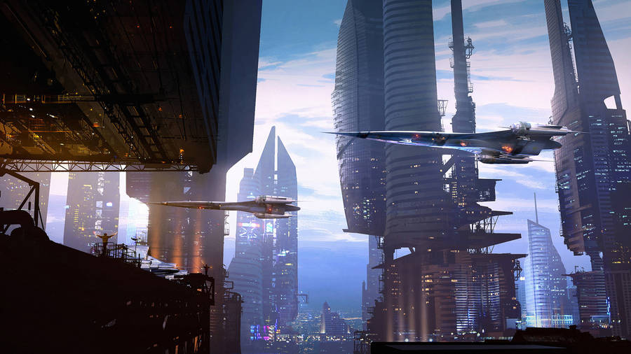 4k Ultra Hd City Futuristic Buildings And Aircrafts Wallpaper