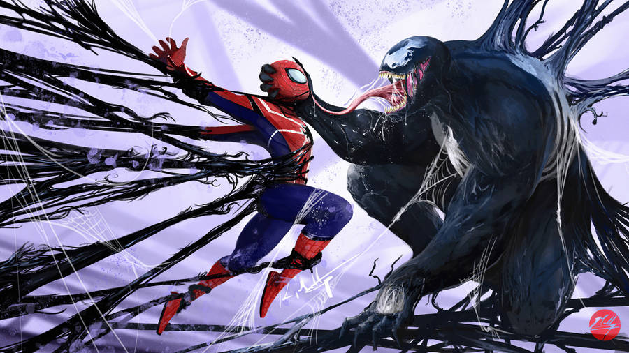 4k Ultra Hd Venom Trapping Spider-man Wallpaper