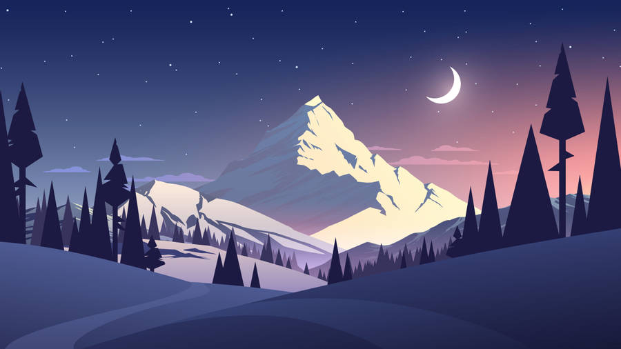 4k Vector Snowy Landscape Wallpaper