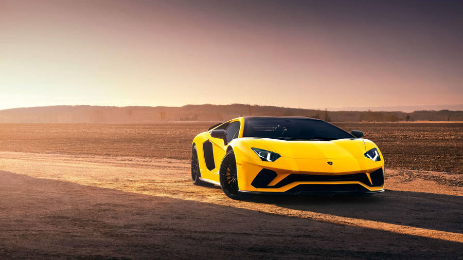 4k Yellow Luxury Car In Desert Wallpaper