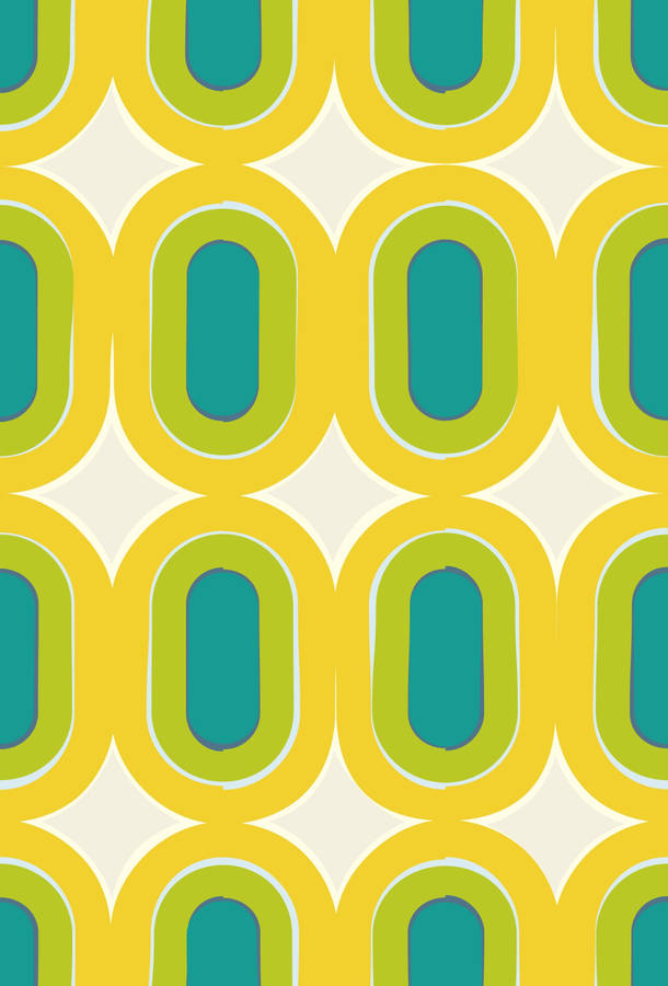 70s Yellow Green Oblong Pattern Wallpaper